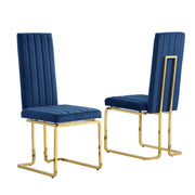 SC344 Modern High Back Velvet Dining Chair with Vertical Channel Tufting & Gold Cantilever Base