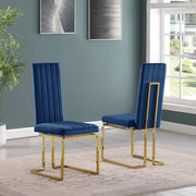 SC344 Modern High Back Velvet Dining Chair with Vertical Channel Tufting & Gold Cantilever Base