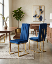 SC344 Modern High Back Velvet Dining Chair with Vertical Channel Tufting & Gold Cantilever Base