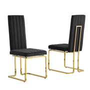 SC344 Modern High Back Velvet Dining Chair with Vertical Channel Tufting & Gold Cantilever Base