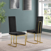 SC344 Modern High Back Velvet Dining Chair with Vertical Channel Tufting & Gold Cantilever Base