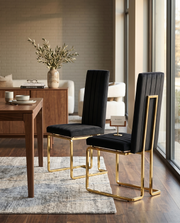 SC344 Modern High Back Velvet Dining Chair with Vertical Channel Tufting & Gold Cantilever Base