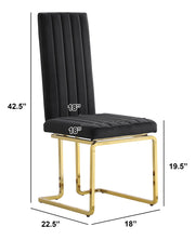 SC344 Modern High Back Velvet Dining Chair with Vertical Channel Tufting & Gold Cantilever Base