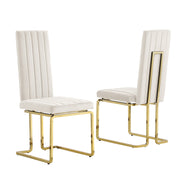 SC344 Modern High Back Velvet Dining Chair with Vertical Channel Tufting & Gold Cantilever Base