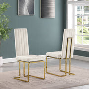 SC344 Modern High Back Velvet Dining Chair with Vertical Channel Tufting & Gold Cantilever Base