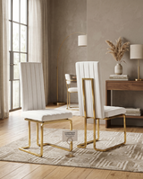 SC344 Modern High Back Velvet Dining Chair with Vertical Channel Tufting & Gold Cantilever Base