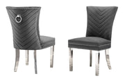 SC360 Elegant Velvet Accent Dining Chair with V-Shaped Tufted Back, Chrome Nailhead Trim, Ring Pull & Polished Chrome Legs
