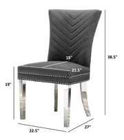 SC360 Elegant Velvet Accent Dining Chair with V-Shaped Tufted Back, Chrome Nailhead Trim, Ring Pull & Polished Chrome Legs