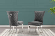 SC360 Elegant Velvet Accent Dining Chair with V-Shaped Tufted Back, Chrome Nailhead Trim, Ring Pull & Polished Chrome Legs