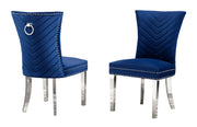 SC360 Elegant Velvet Accent Dining Chair with V-Shaped Tufted Back, Chrome Nailhead Trim, Ring Pull & Polished Chrome Legs