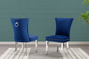 SC360 Elegant Velvet Accent Dining Chair with V-Shaped Tufted Back, Chrome Nailhead Trim, Ring Pull & Polished Chrome Legs
