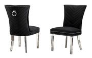SC360 Elegant Velvet Accent Dining Chair with V-Shaped Tufted Back, Chrome Nailhead Trim, Ring Pull & Polished Chrome Legs