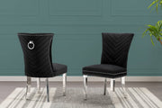 SC360 Elegant Velvet Accent Dining Chair with V-Shaped Tufted Back, Chrome Nailhead Trim, Ring Pull & Polished Chrome Legs