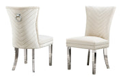 SC360 Elegant Velvet Accent Dining Chair with V-Shaped Tufted Back, Chrome Nailhead Trim, Ring Pull & Polished Chrome Legs