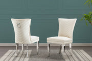 SC360 Elegant Velvet Accent Dining Chair with V-Shaped Tufted Back, Chrome Nailhead Trim, Ring Pull & Polished Chrome Legs
