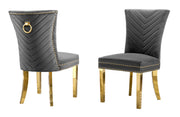 SC364 Elegant Velvet Accent Dining Chair with V-Shaped Tufted Back, Gold Nailhead Trim, Ring Pull & Polished Gold Legs