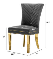 SC364 Elegant Velvet Accent Dining Chair with V-Shaped Tufted Back, Gold Nailhead Trim, Ring Pull & Polished Gold Legs