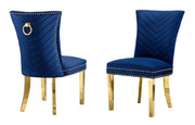 SC364 Elegant Velvet Accent Dining Chair with V-Shaped Tufted Back, Gold Nailhead Trim, Ring Pull & Polished Gold Legs