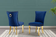 SC364 Elegant Velvet Accent Dining Chair with V-Shaped Tufted Back, Gold Nailhead Trim, Ring Pull & Polished Gold Legs