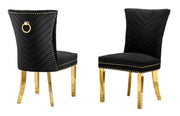 SC364 Elegant Velvet Accent Dining Chair with V-Shaped Tufted Back, Gold Nailhead Trim, Ring Pull & Polished Gold Legs