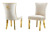 SC364 Elegant Velvet Accent Dining Chair with V-Shaped Tufted Back, Gold Nailhead Trim, Ring Pull & Polished Gold Legs