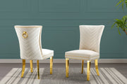 SC364 Elegant Velvet Accent Dining Chair with V-Shaped Tufted Back, Gold Nailhead Trim, Ring Pull & Polished Gold Legs