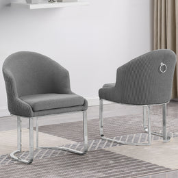 SC370-7, CH370-7, & BS370-7: Modern Teddy Upholstered Chairs with Chrome Finish Legs & Decorative Back Ring Handle (Set of 2)