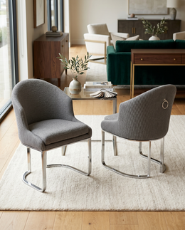 SC370 Modern Teddy Fabric Accent Dining Chair with Pleated Back, Ring Pull & Chrome Sled Base