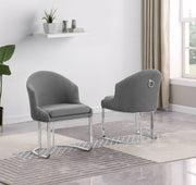 SC370 Modern Teddy Fabric Accent Dining Chair with Pleated Back, Ring Pull & Chrome Sled Base