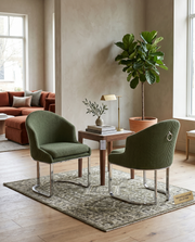 SC370 Modern Teddy Fabric Accent Dining Chair with Pleated Back, Ring Pull & Chrome Sled Base