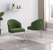 SC370 Modern Teddy Fabric Accent Dining Chair with Pleated Back, Ring Pull & Chrome Sled Base