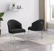 SC370 Modern Teddy Fabric Accent Dining Chair with Pleated Back, Ring Pull & Chrome Sled Base