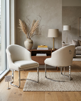 SC370 Modern Teddy Fabric Accent Dining Chair with Pleated Back, Ring Pull & Chrome Sled Base