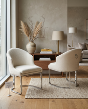 SC370 Modern Teddy Fabric Accent Dining Chair with Pleated Back, Ring Pull & Chrome Sled Base