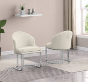 SC370 Modern Teddy Fabric Accent Dining Chair with Pleated Back, Ring Pull & Chrome Sled Base