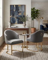 SC374 Modern Teddy Fabric Accent Dining Chair with Pleated Back & Gold Sled Base