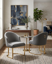 SC374 Modern Teddy Fabric Accent Dining Chair with Pleated Back & Gold Sled Base