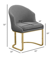 SC374 Modern Teddy Fabric Accent Dining Chair with Pleated Back & Gold Sled Base
