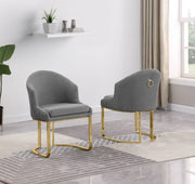 SC374 Modern Teddy Fabric Accent Dining Chair with Pleated Back & Gold Sled Base