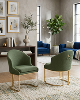 SC374 Modern Teddy Fabric Accent Dining Chair with Pleated Back & Gold Sled Base