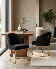 SC374 Modern Teddy Fabric Accent Dining Chair with Pleated Back & Gold Sled Base
