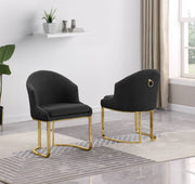 SC374 Modern Teddy Fabric Accent Dining Chair with Pleated Back & Gold Sled Base
