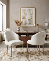 SC374 Modern Teddy Fabric Accent Dining Chair with Pleated Back & Gold Sled Base