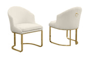 SC374 Modern Teddy Fabric Accent Dining Chair with Pleated Back & Gold Sled Base