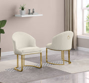 SC374 Modern Teddy Fabric Accent Dining Chair with Pleated Back & Gold Sled Base