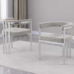 SC380-7. CH380-7, & BS380-7: Modern Boucle Upholstered Chairs with Matte Brushed Chrome Finish Legs (Set of 2)