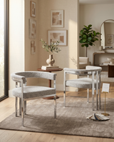 SC380 Architectural Boucle Barrel Accent Chair with Matte Brush Chrome Frame, Modern Wrap-Around Lounge Chair