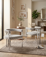 SC380 Architectural Boucle Barrel Accent Chair with Matte Brush Chrome Frame, Modern Wrap-Around Lounge Chair