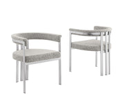 SC380 Architectural Boucle Barrel Accent Chair with Matte Brush Chrome Frame, Modern Wrap-Around Lounge Chair