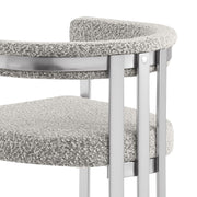SC380 Architectural Boucle Barrel Accent Chair with Matte Brush Chrome Frame, Modern Wrap-Around Lounge Chair
